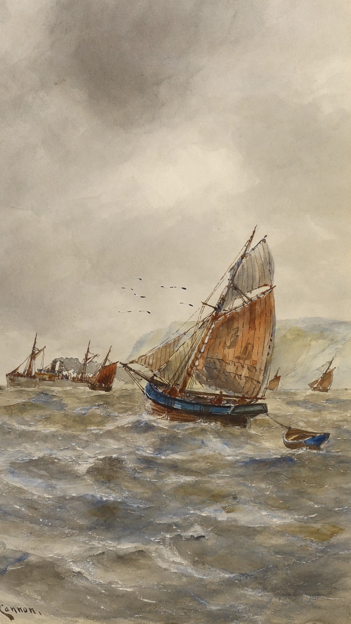 Walter Cannon (1887-1913), pair of watercolours, Shipping at sea, signed, 37 x 22cm